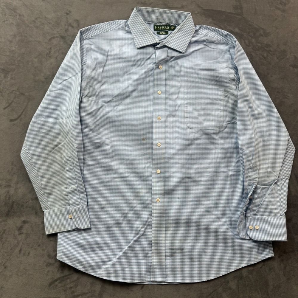Lauren Ralph Lauren Mens Blue Gingham Slim Fit Non Iron Dress Shirt 18 34/35